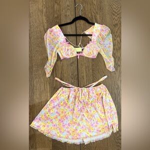 FORLOVE&LEMONS Floral Sheer Two-Piece Set